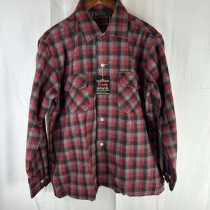 VTG Envoy Mens Large Long Sleeve Plaid Check Thick Flannel Wool Button Shirt
